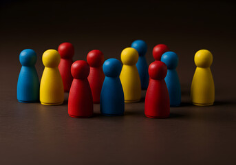 Colorful game pieces strategy teamwork concept leadership competition board game group of people idea