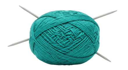Isolated ball of yarn with knitting needles