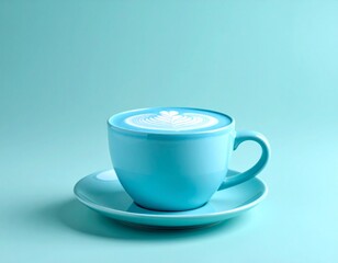 Blue matcha latte in a turquoise cup on a pastel background