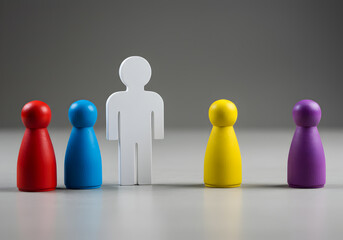 Diversity inclusion leadership team concept with colorful figures and white leader figure standing out