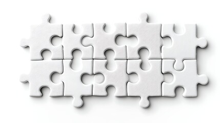 Fototapeta premium Vibrant photo of white puzzle pieces forming square shape isolated on white. Business team work and problem solving.