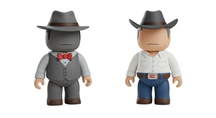 Isolated Two Cartoon Men in Hats