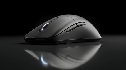 Vibrant photo of wireless gaming mouse smooth surface sleek curves minimal design subtle lighting dark background.