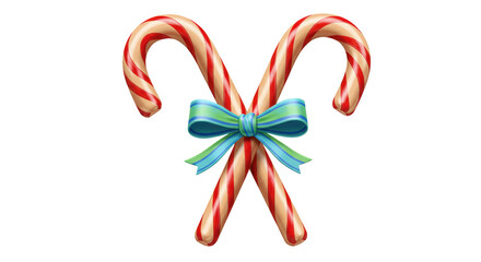 Isolated Christmas Candy Canes with Blue Ribbon