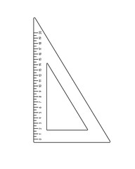 School triangular ruler measuring instrument for maths lessons hand drawn outline vector illustration, back to school vocabulary object, centimetre scale cartoon linear image
