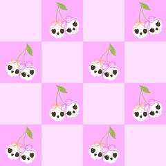 Cute Goth Skull Cherries Digital Paper.
Pastel Checkerboard Halloween Skulls Pattern