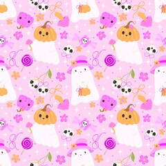 Girly Halloween Digital Paper – Cute Ghosts and. Pumpkins. Kawaii Pumpkin Ghost Cute Halloween Design