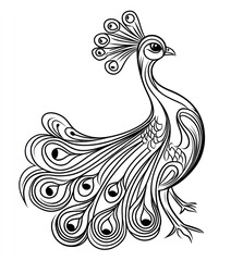 Fototapeta premium Ornate peacock graphic design, artistic line drawing