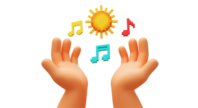 Isolated Hands with Musical Notes and Sun