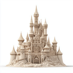 Obraz premium Majestic Sand Castle: A Fantasy Architectural Masterpiece , white background cut out PNG