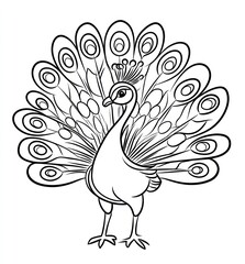 Fototapeta premium Simple peacock coloring page, perfect for kids, animal illustration