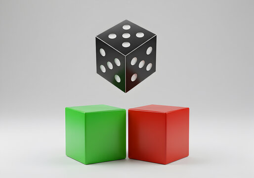 Stock photo of floating dice above green and red cubes for games and gambling concepts illustration - Powered by Adobe