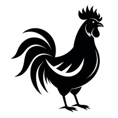 Black Rooster Silhouette Vector Illustration isolated on white background