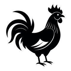 Black Rooster Silhouette Vector Illustration isolated on white background
