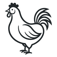 Black and White Farm Animal Chicken Line Art isolated on white background