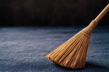 Golden Broom on Blue Carpet
