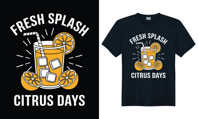 Refreshing summer drink illustration with lemon slices, ice cubes and typography for t-shirt design