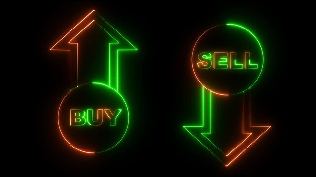 Neon BUY and SELL arrow icon Understanding Market Trends The Dynamics of Buying and Selling in Financial .Stock exchange trading, forecast signal to Sell, falling share price, bearish stock market .