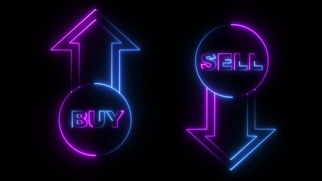 Neon BUY and SELL arrow icon Understanding Market Trends The Dynamics of Buying and Selling in Financial .Stock exchange trading, forecast signal to Sell, falling share price, bearish stock market .