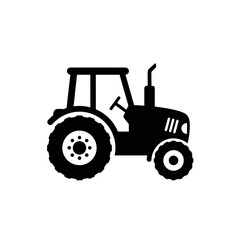 Black tractor vector icon representing agricultural machinery