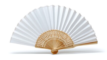 Vibrant photo of white paper folding fan isolated on white background a traditional oriental accessory for cooling and decoration.