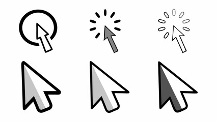 computer mouse click cursor  icons on white background