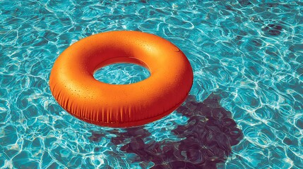 Vibrant photo of summer beach vacation orange swimming pool ring float.