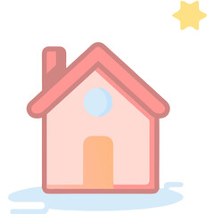 Minimalist illustration of a cozy pink house under a smiling yellow star at night