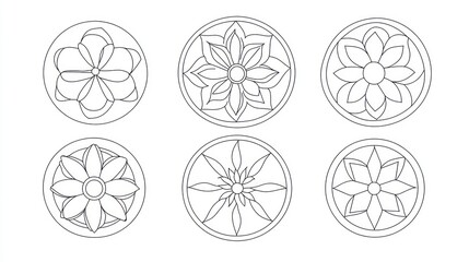 Six floral mandala designs against white