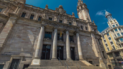 Old Post Office timelapse hyperlapse, the famous architecture landmark Barcelona, Spain.