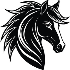 Elegant Stylized Horse Head Vector – Black Silhouette with Flowing Mane