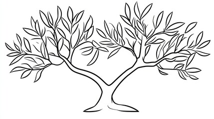 Black and white olive tree illustration against white background