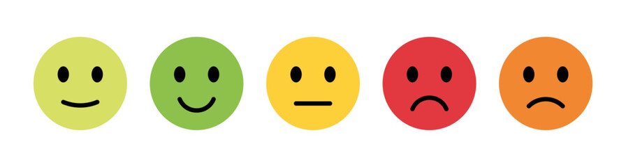rating and feedback emoticons from happy to sad emoji faces. colorful emojis (green, yellow, red, orange)