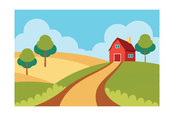 Obraz premium rural landscape with house and trees