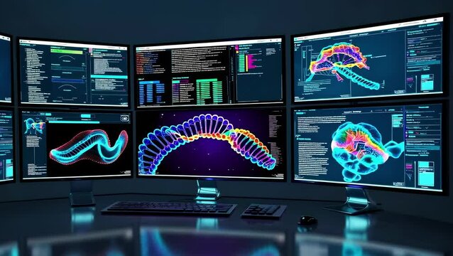 Advanced Computer Interface with Scientific Data on Multi-Screen Setup                                 