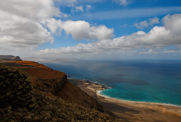 Risco de Famara cliff- view from the viewing point Mirador del Rio (Lanzarote, Canary Islands, Spain)