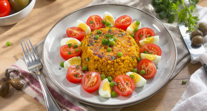 Colorful Brazilian Cuscuz Paulista Savory Cornmeal Mold with Vegetables