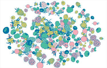 Frame of bright juicy berries. Frame with natural products. Empty space for text. Also can be used as banner, flyer, texture, poster. Hand drawing. Vector background. Illustration
