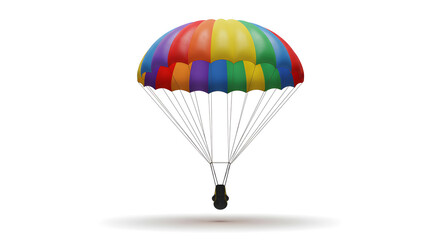 Colorful Parachute Falling Down on White Background With Shadow
