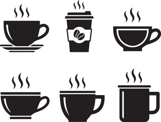 Black and white coffee cups and mugs vector illustration for cafe or restaurant menu design elements silhouette