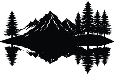 Serene Lake With Reflection Silhouette | Peaceful Waterside View Art