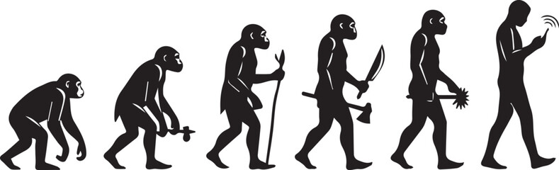 Evolution of man to smartphone addict vector illustration concept for technology and society design silhouette