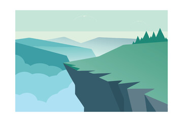 vector illustration of mountain landscape with a boat