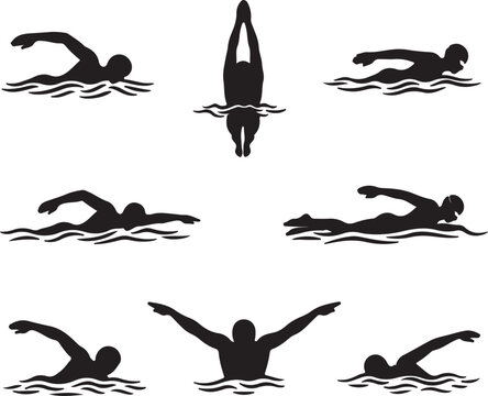 Swimming silhouettes vector art collection for pool activities and aquatic sports designs and illustrations