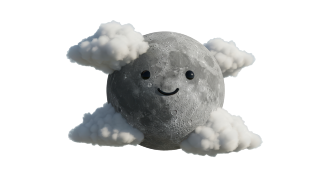 Isolated cartoon moon with clouds