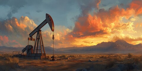 Oil Pump at Sunset in the Desert