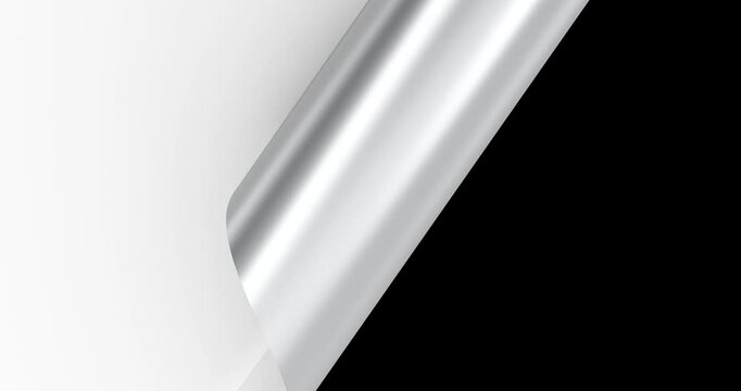 Peeling sticker animation, white template with silver underside. 3D Video Animation, 3D rendering isolated on transparent background