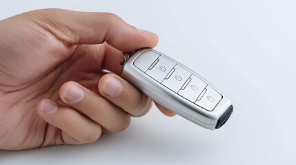 Modern Mobility: A Hand Firmly Gripping a Sleek, Contemporary Car Key Fob
