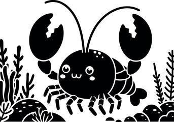 Cute cartoon lobster in underwater scene