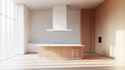 Modern kitchen interior design featuring warm tones.